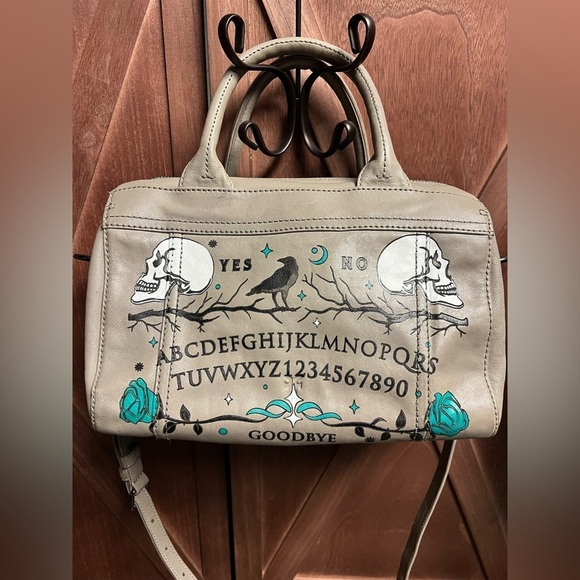 Frye Handbags - Frye Women's Grey Leather Bag hand painted Gothic Theme